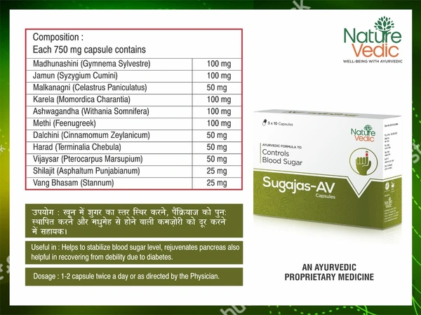 Nature Vedic Sugajas-AV Capsules Ayurvedic Formula for Control Blood Sugar Levels | 30 Caps  - 30 Capsules